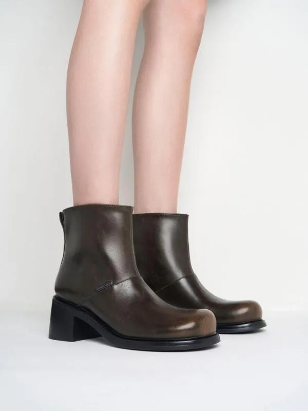 Women StitchTrim BlockHeel Ankle Boots 8211 Dark Brown CHARLES and KEITH Boots