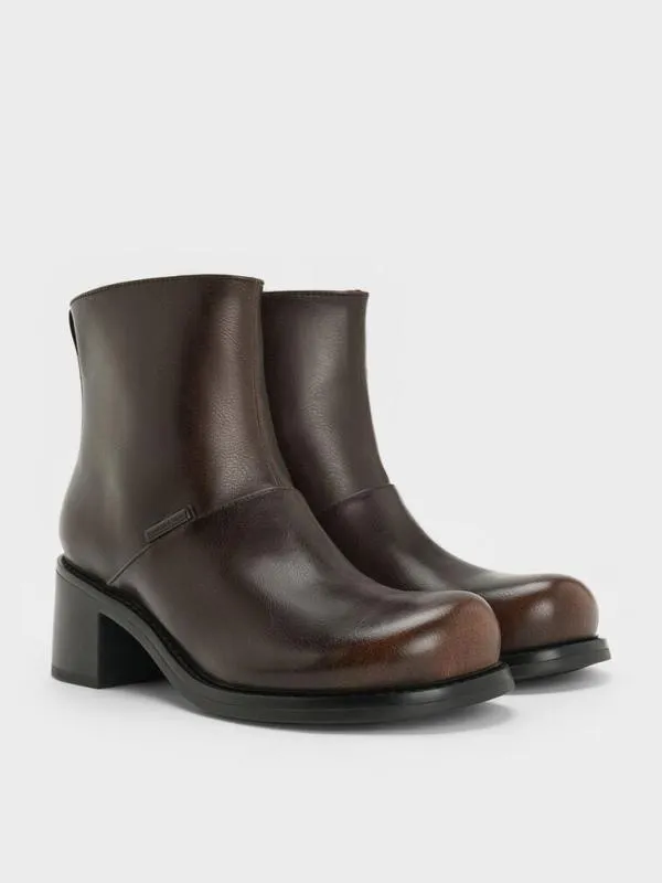 Women StitchTrim BlockHeel Ankle Boots 8211 Dark Brown CHARLES and KEITH Boots