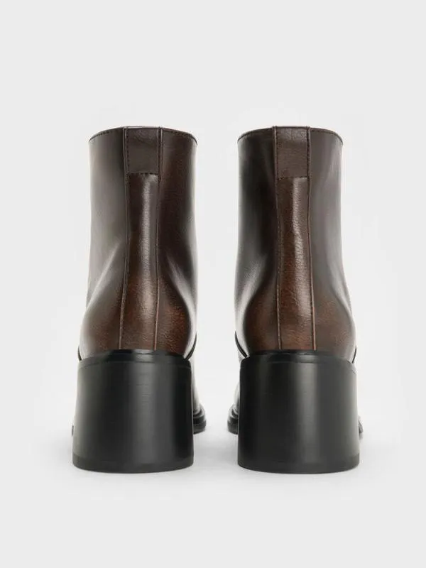 Women StitchTrim BlockHeel Ankle Boots 8211 Dark Brown CHARLES and KEITH Boots