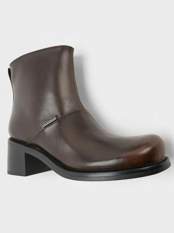 Women StitchTrim BlockHeel Ankle Boots 8211 Dark Brown CHARLES and KEITH Boots