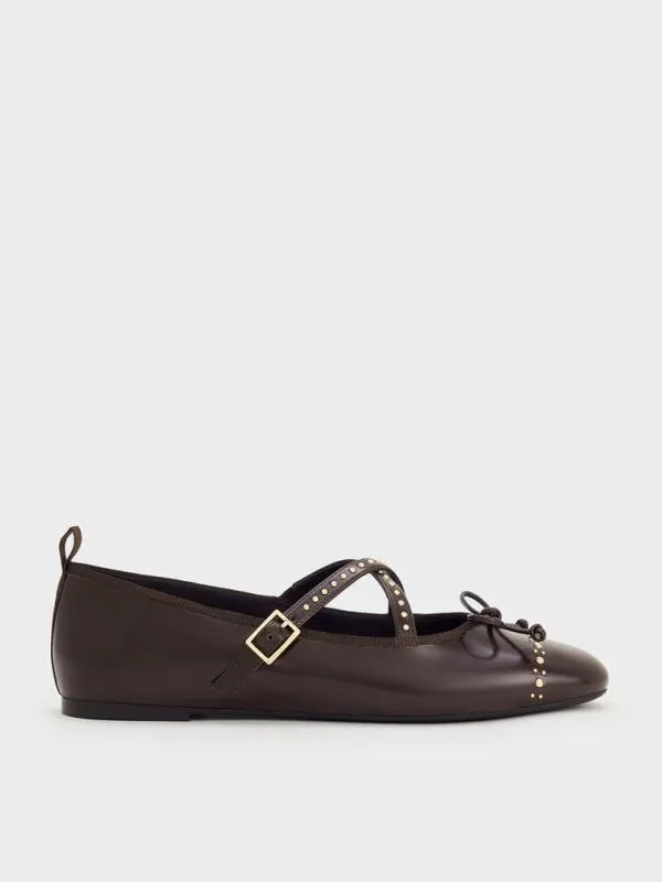 Women Studded CrossoverStrap Mary Jane Flats 8211 Dark Brown CHARLES and KEITH Ballet Flats Women Studded CrossoverStrap Mary Jane Flats 8211 Dark Brown CHARLES and KEITH Ballet Flats