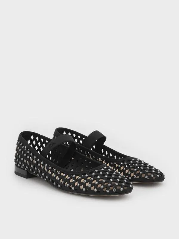 Women Studded CutOut Mary Jane Flats 8211 Black CHARLES and KEITH Flats