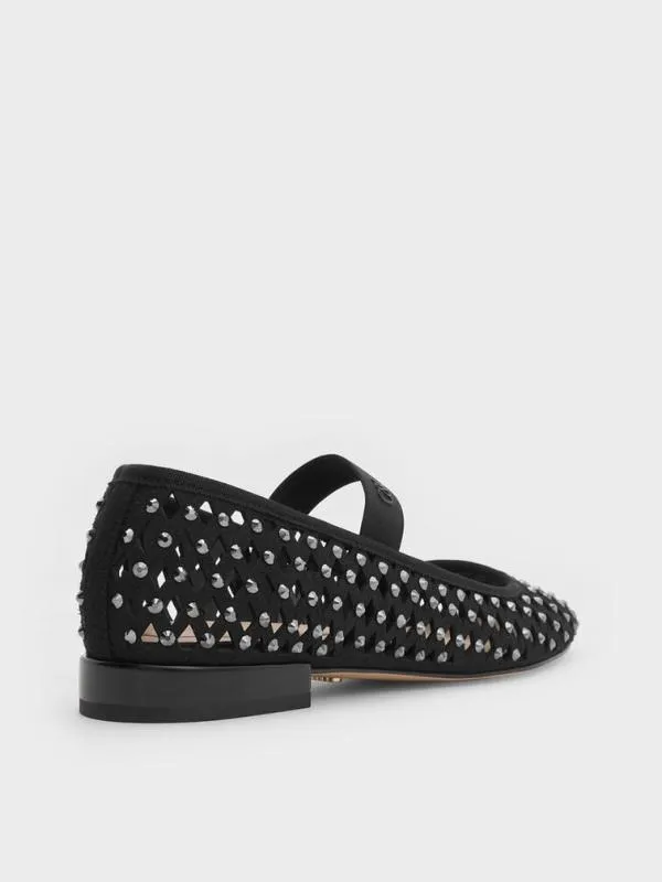 Women Studded CutOut Mary Jane Flats 8211 Black CHARLES and KEITH Flats