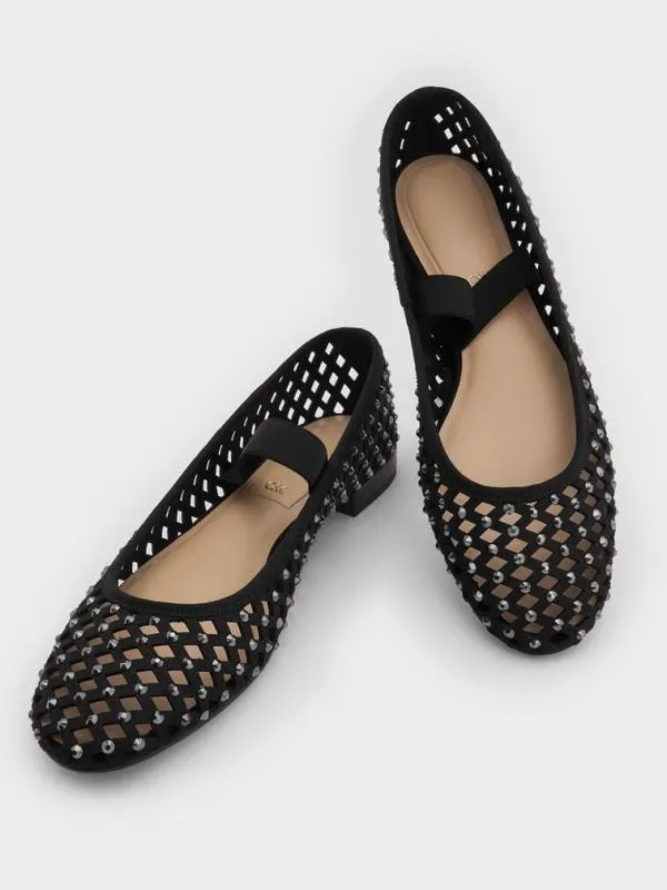 Women Studded CutOut Mary Jane Flats 8211 Black CHARLES and KEITH Flats
