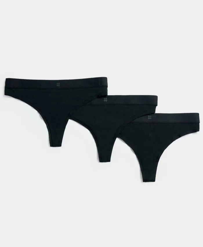 Women Sundown Soft Cotton Thong 3 Pack Black Sweaty Betty Underwear