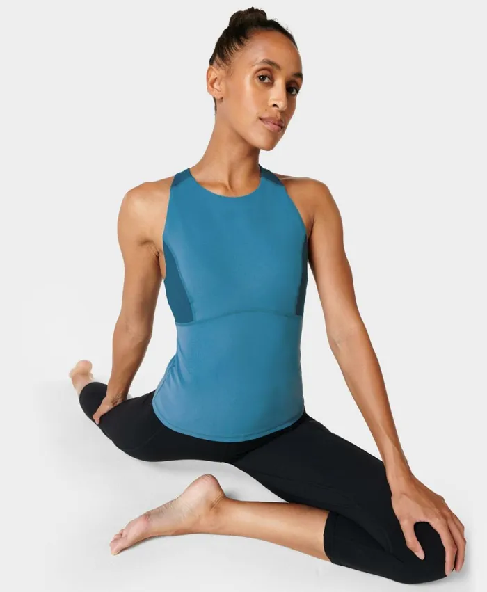 Women Super Soft High Neck Rib Workout Vest Horizon Blue Sweaty Betty Vest Tops Women Super Soft High Neck Rib Workout Vest Horizon Blue Sweaty Betty Vest Tops