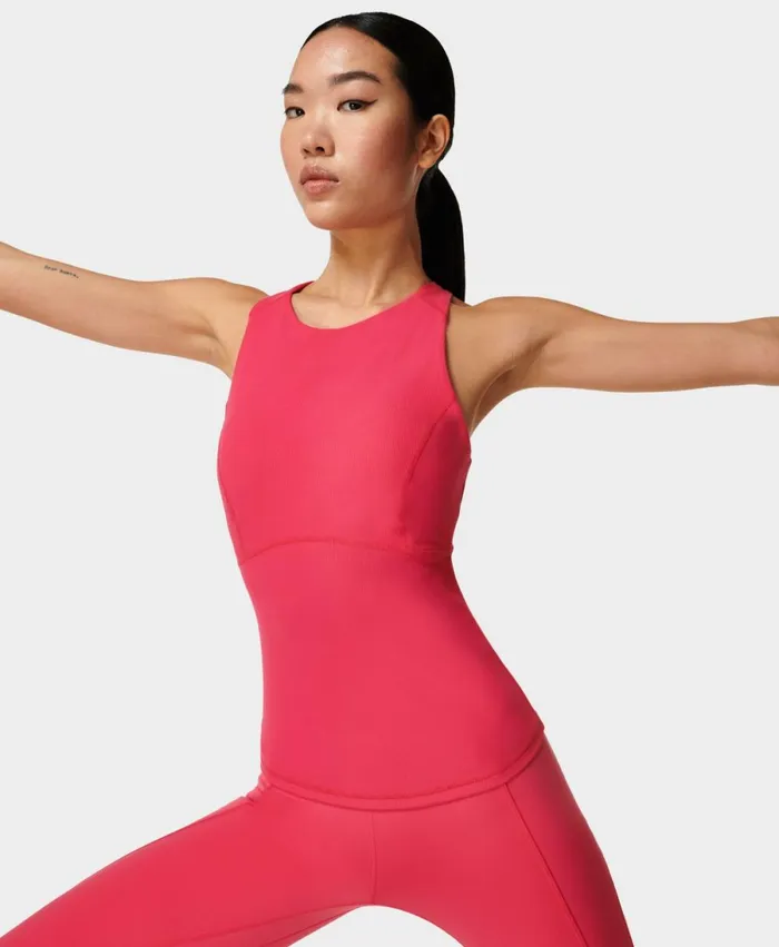 Women Super Soft Rib High Neck Gym Vest Glow Pink Sweaty Betty Vest Tops