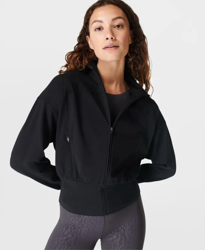 Women Super Soft Zip Up Bomber Black Sweaty Betty Jumpers Hoodies