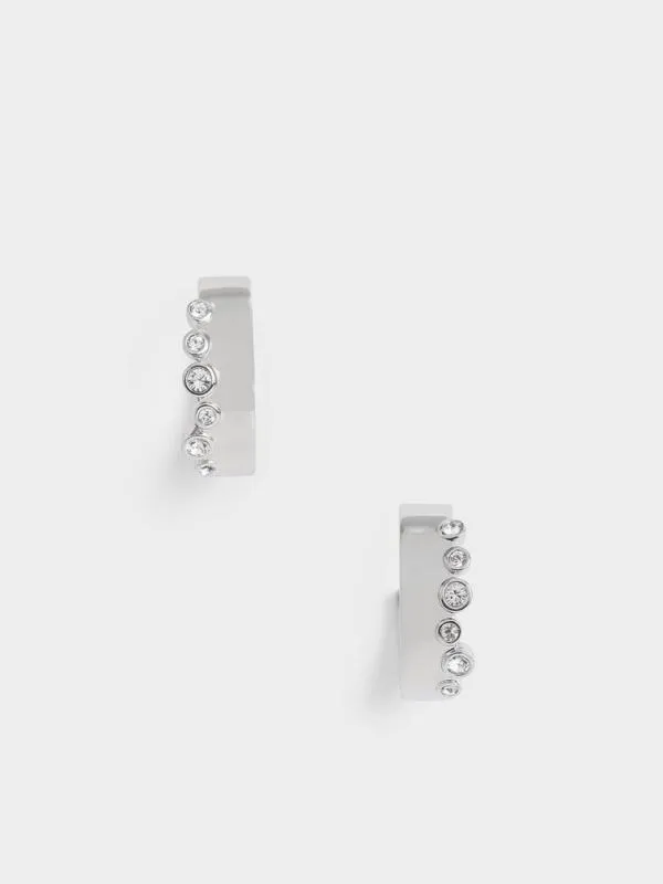 Women Swarovski Crystal Studded Hoop Earrings 8211 Silver CHARLES and KEITH Earrings Women Swarovski Crystal Studded Hoop Earrings 8211 Silver CHARLES and KEITH Earrings