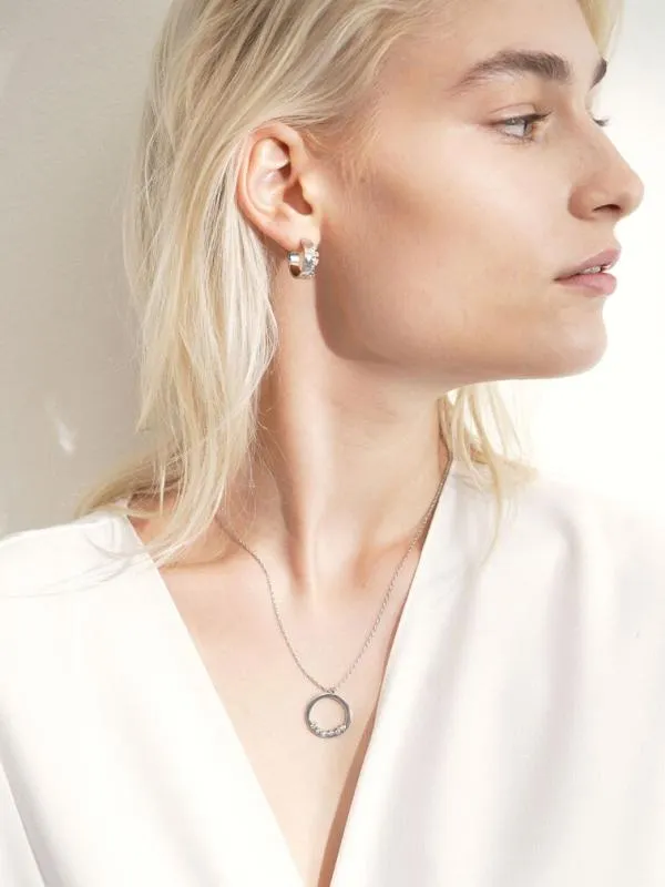 Women Swarovski Crystal Studded Hoop Earrings 8211 Silver CHARLES and KEITH Earrings