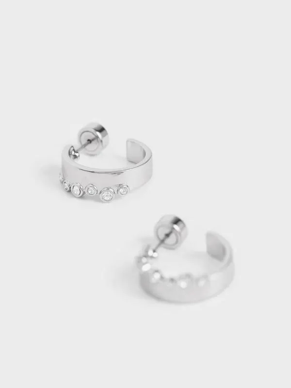 Women Swarovski Crystal Studded Hoop Earrings 8211 Silver CHARLES and KEITH Earrings