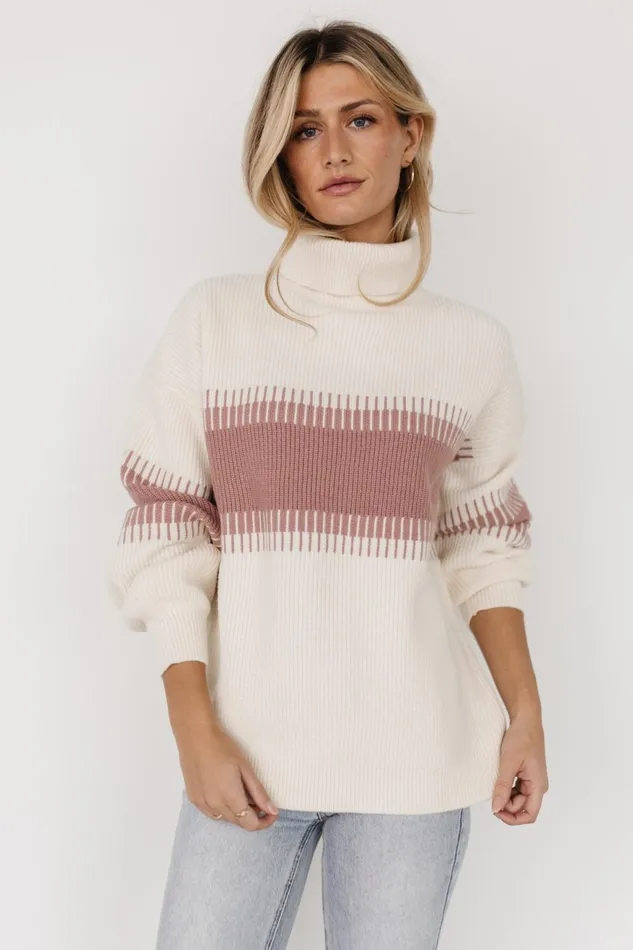 Women Sweaters Baltic Born Antonov Turtle Neck Sweater Mauve Cream