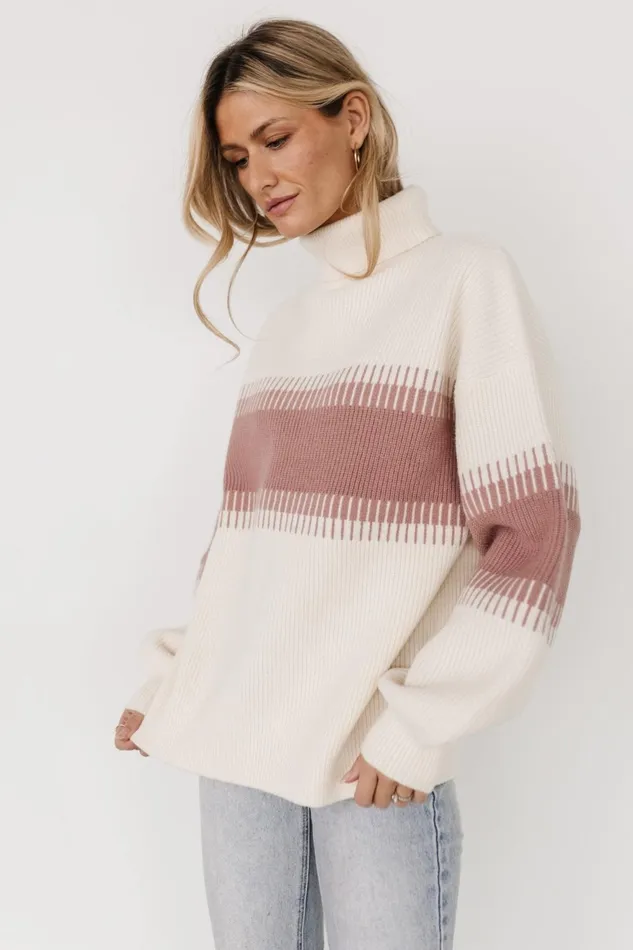 Women Sweaters Baltic Born Antonov Turtle Neck Sweater Mauve Cream Women Sweaters Baltic Born Antonov Turtle Neck Sweater Mauve Cream