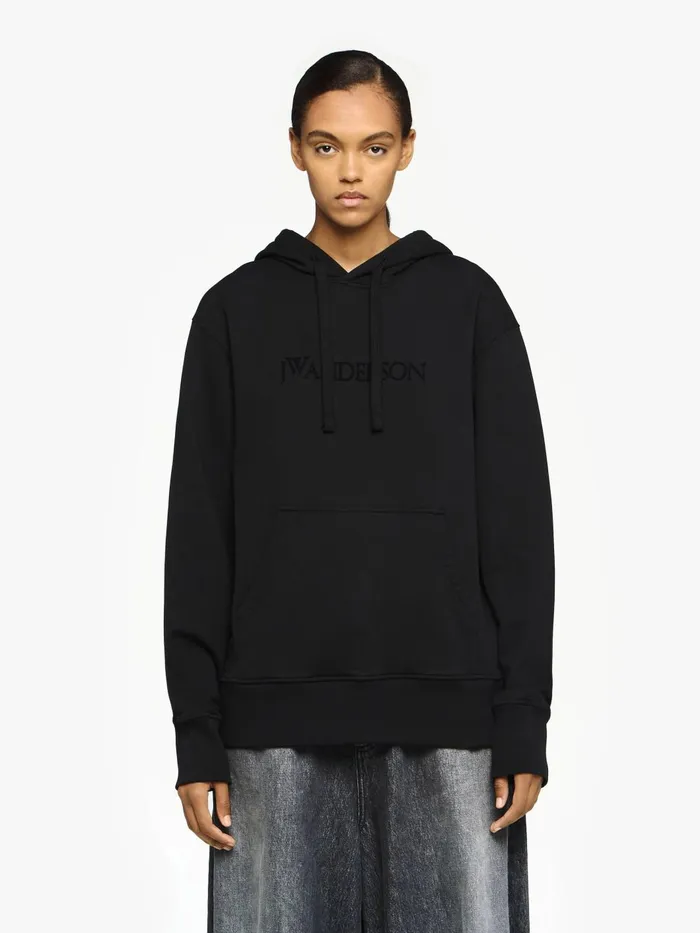 Women Sweatshirt and Hoodies JW Anderson CLASSIC LOGO EMBROIDERY HOODIE Black