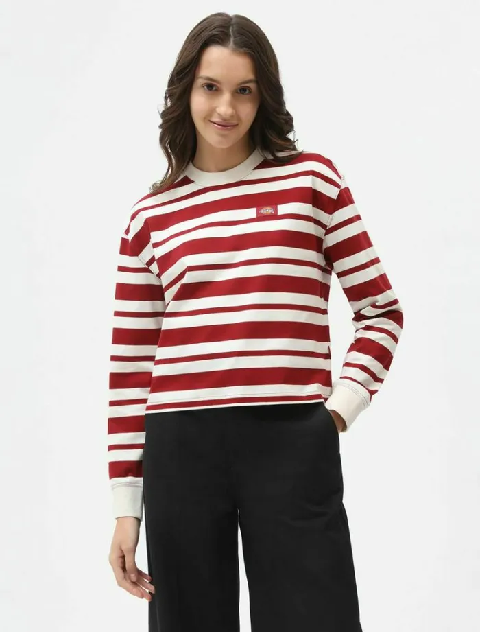 Women TShirts and Tops Dickies Oakhaven Rugby Long Sleeve TShirt Bikg Red