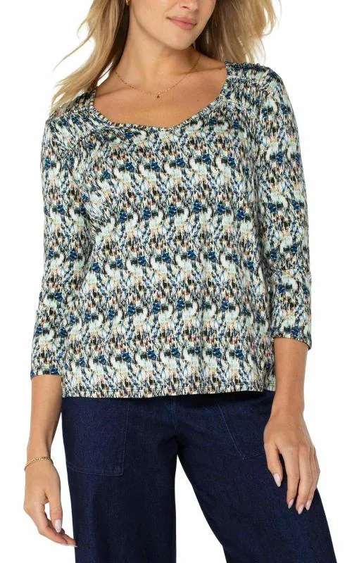 Women Tees Liverpool Los Angeles Long Sleeve Knit Top Blue Multi