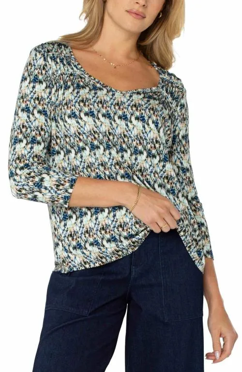 Women Tees Liverpool Los Angeles Long Sleeve Knit Top Blue Multi
