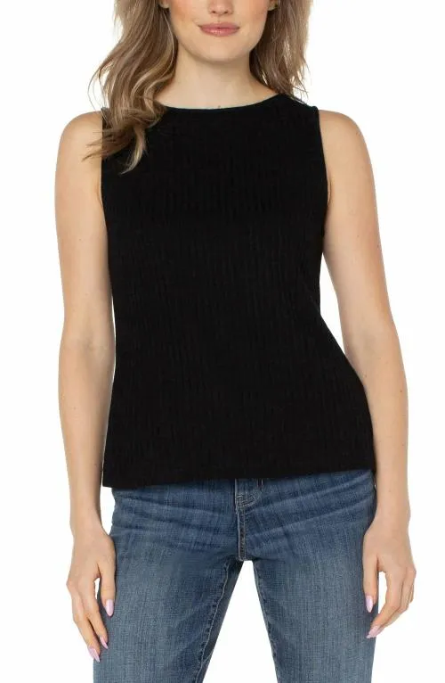 Women Tees Liverpool Los Angeles Sleeveless Boat Neck Rib Knit Top Black