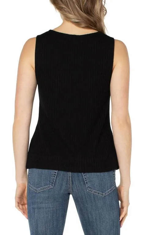 Women Tees Liverpool Los Angeles Sleeveless Boat Neck Rib Knit Top Black