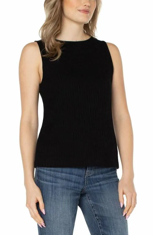 Women Tees Liverpool Los Angeles Sleeveless Boat Neck Rib Knit Top Black