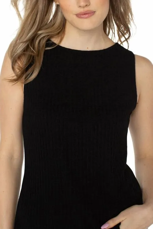 Women Tees Liverpool Los Angeles Sleeveless Boat Neck Rib Knit Top Black