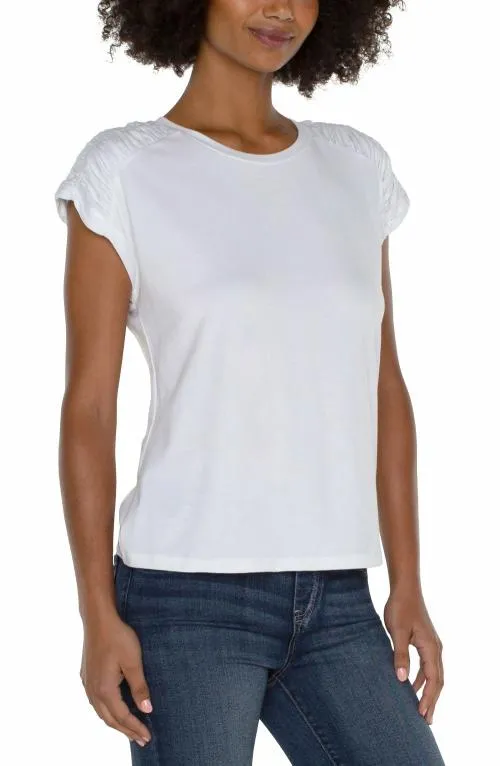 Women Tees Liverpool Los Angeles Smocked Shoulder Raglan Knit Top White