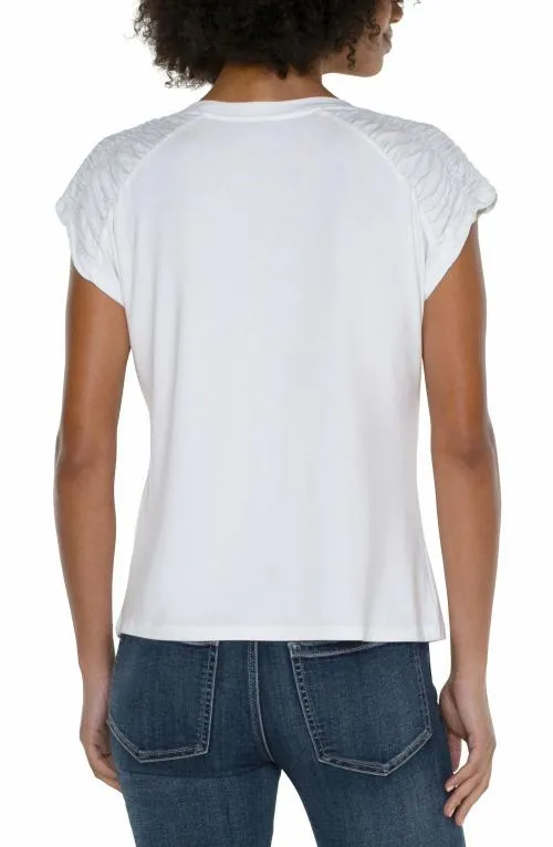 Women Tees Liverpool Los Angeles Smocked Shoulder Raglan Knit Top White