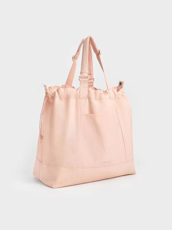 Women Terra Nylon Reversible Tote Bag 8211 Light Pink CHARLES and KEITH Slouchy Bags