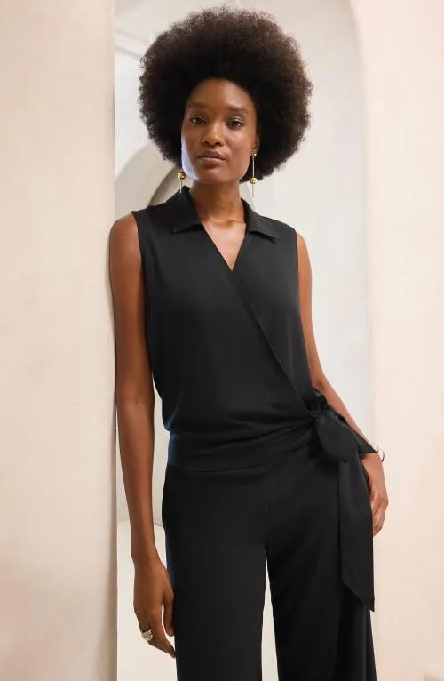 Women Tops Liverpool Los Angeles Surplice Top With Self Tie Black