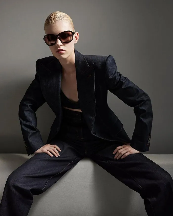 Women Tops Tom Ford Lightweight Denim Bra With Metal Buttons Dark Indigo Women Tops Tom Ford Lightweight Denim Bra With Metal Buttons Dark Indigo