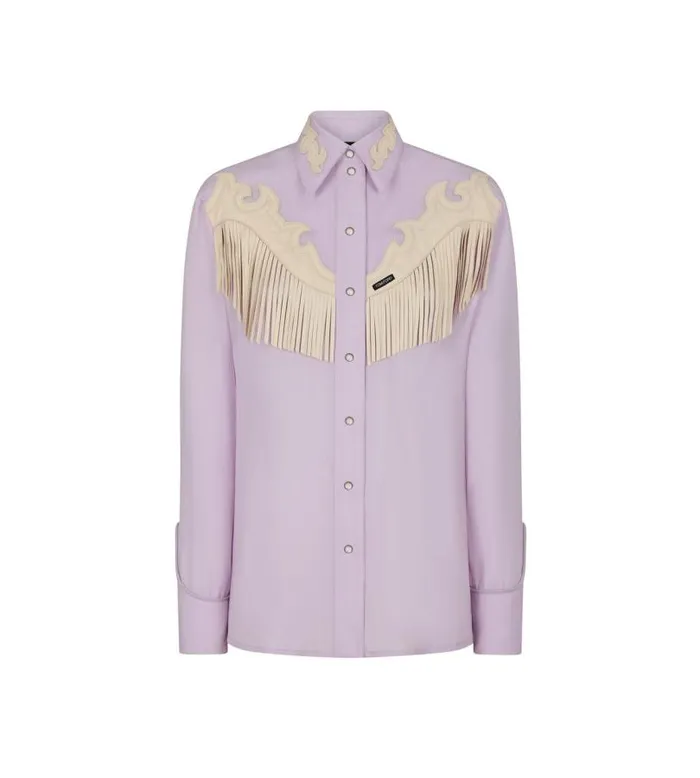 Women Tops Tom Ford Lustrous Fluid Wool Shirt Lilac Chalk