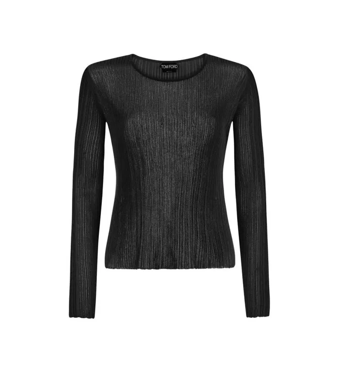 Women Tops Tom Ford Shiny Viscose Crewneck Top Black
