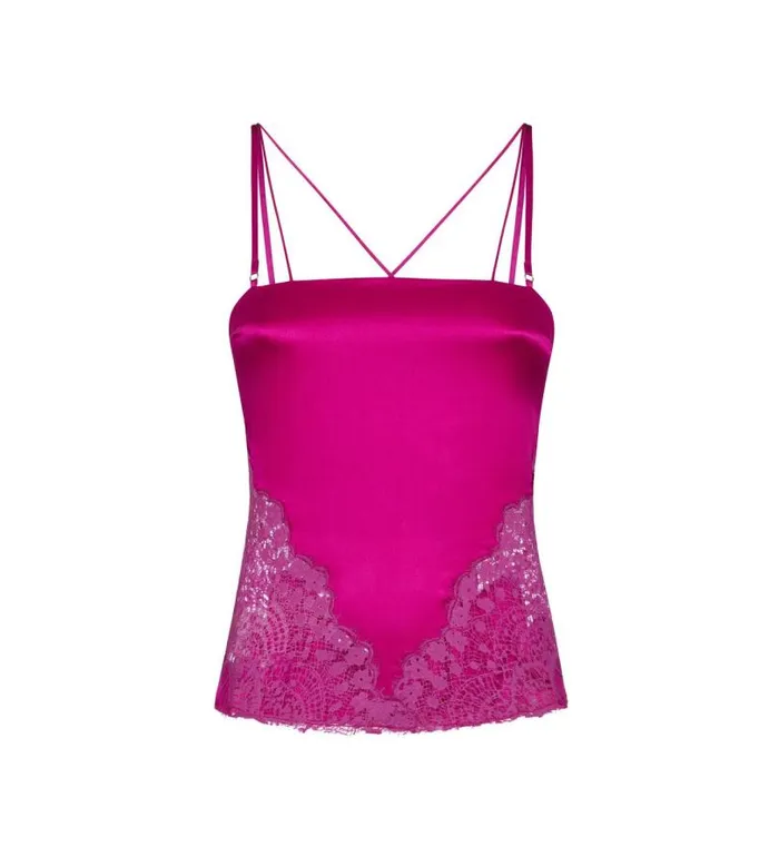 Women Tops Tom Ford Silk Satin Top With Lace Inserts Bright Fuchsia