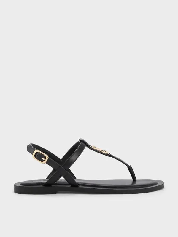 Women Trifina MetallicAccent Thong Sandals 8211 Black CHARLES and KEITH Sandals