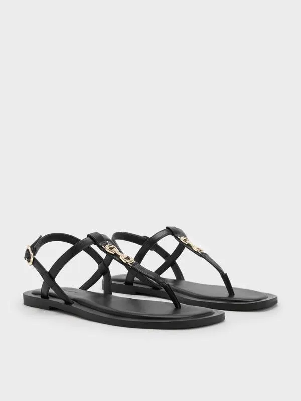 Women Trifina MetallicAccent Thong Sandals 8211 Black CHARLES and KEITH Sandals