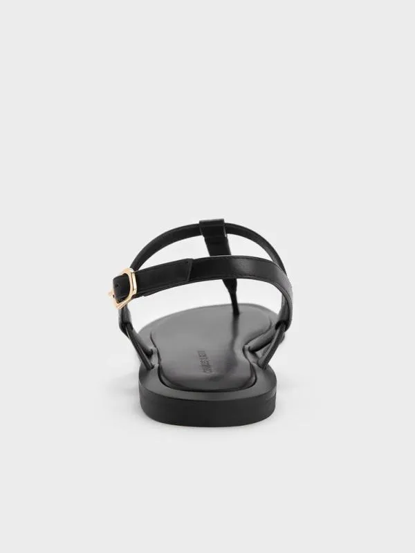 Women Trifina MetallicAccent Thong Sandals 8211 Black CHARLES and KEITH Sandals