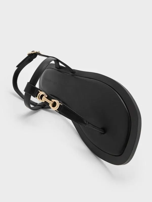 Women Trifina MetallicAccent Thong Sandals 8211 Black CHARLES and KEITH Sandals