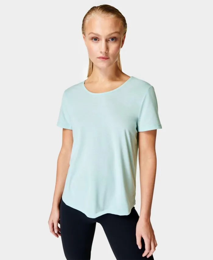 Women Twist Yoga TShirt Vista Blue Sweaty Betty TShirts