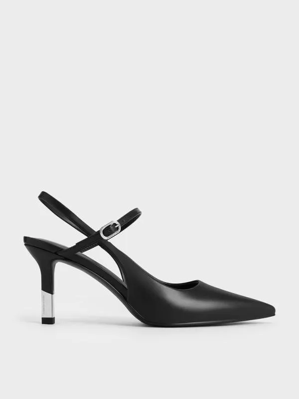 Women TwoTone Heel Slingback Pumps 8211 Black CHARLES and KEITH Heels