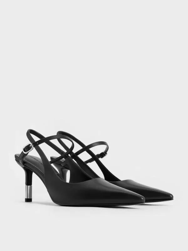 Women TwoTone Heel Slingback Pumps 8211 Black CHARLES and KEITH Heels