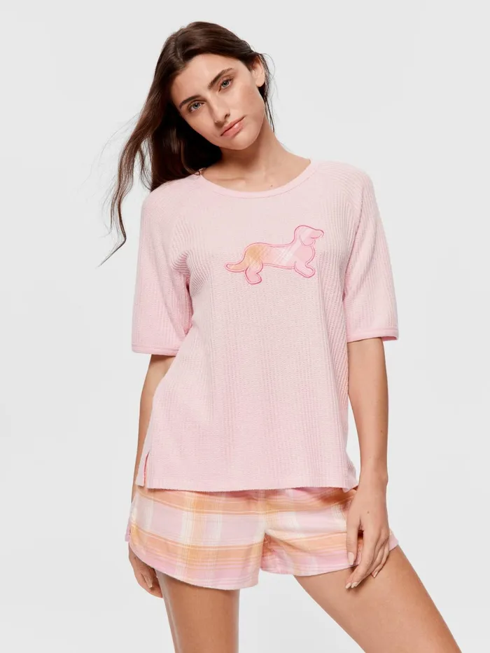 Women Waffle Penny Brushed Oversized Tee Pink Peter Alexander Tops