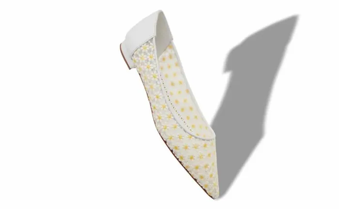 Women White Lace Daisy Flat Pumps Manolo Blahnik Flats
