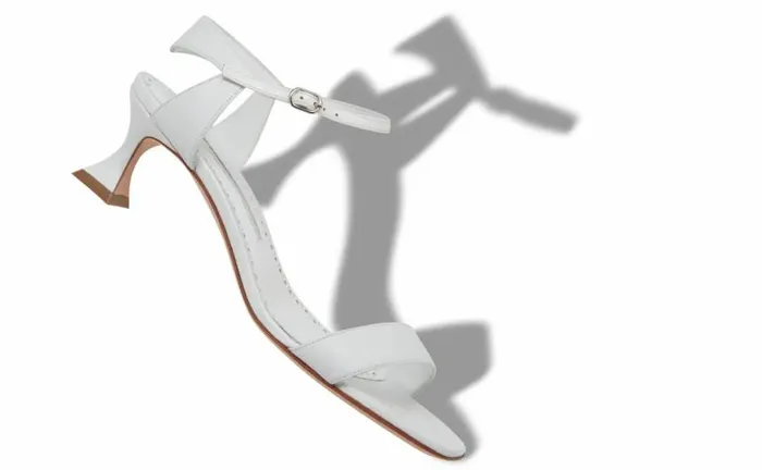 Women White Nappa Leather Ankle Strap Sandals Manolo Blahnik Sandals