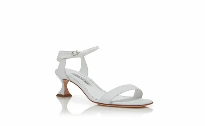 Women White Nappa Leather Ankle Strap Sandals Manolo Blahnik Sandals