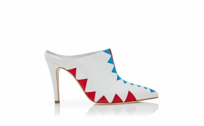 Women White Nappa Leather Zig Zag Mules Manolo Blahnik Mules