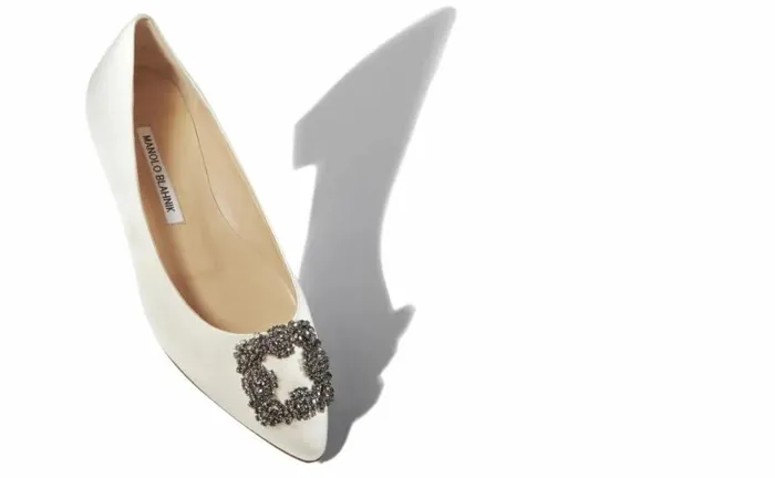 Women White Satin Jewel Buckle Flats Manolo Blahnik Flats