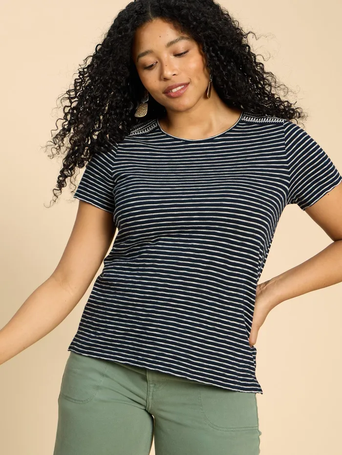 Women White Stuff Clothing ABBIE EMBROIDERED STRIPE TEE