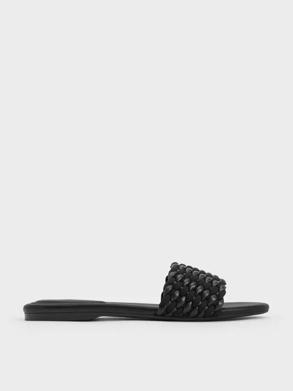 Women Woven OpenToe Slides 8211 Black CHARLES and KEITH Sandals