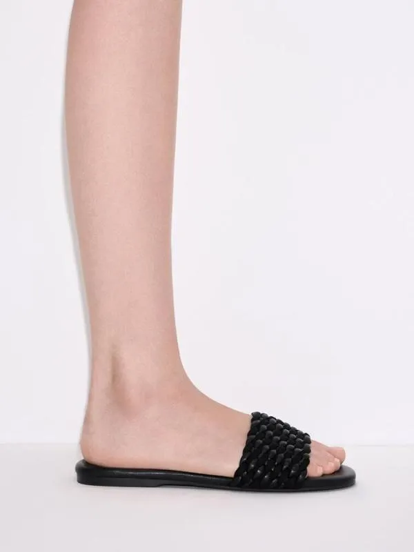 Women Woven OpenToe Slides 8211 Black CHARLES and KEITH Sandals