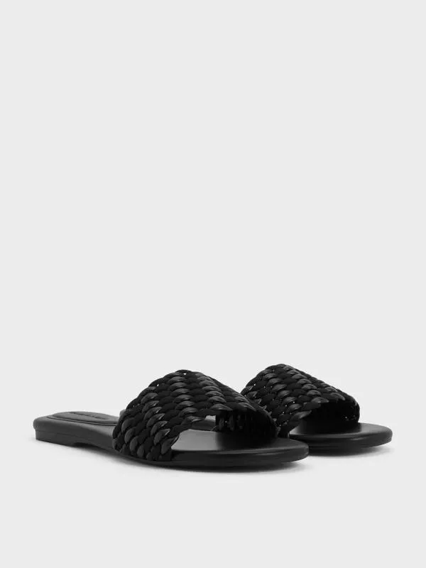 Women Woven OpenToe Slides 8211 Black CHARLES and KEITH Sandals